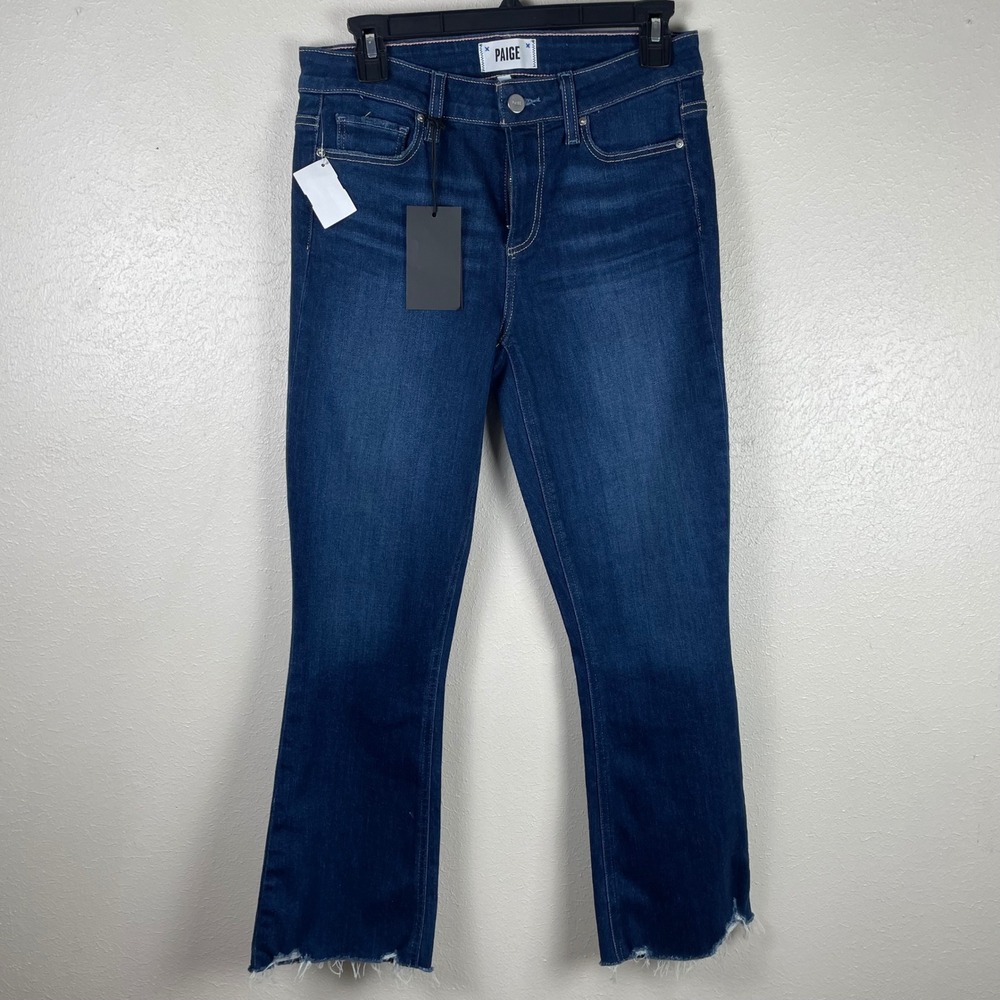 Paige Shelby Mid Rise‎ Slim Crop Flare Jeans Ambience Raw Hem 28 NWT